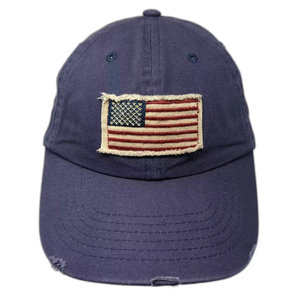 DPC Baseball Cap Blue Red American Flag Distressed Cotton Slideback Hat OSFM